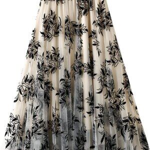 Women's A-Line Fairy Patterned Elastic Waist Ruffle Tulle Layered Midi Skirt